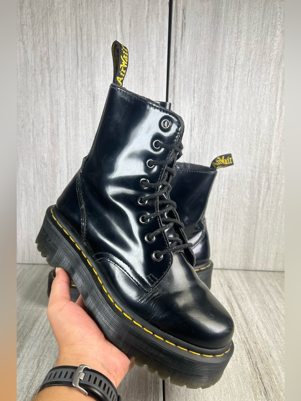 Dr. Martens Docs Jadon Platform Black Pantent Leather Combat Boot Women’s Size 7